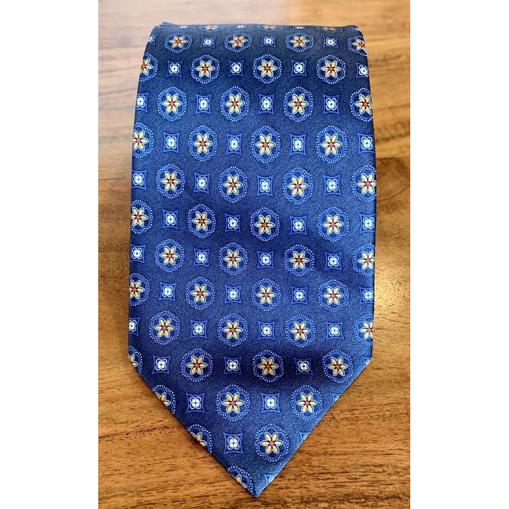 Joseph  Feiss Gold 100 Silk Woven Blue Geometric Tie